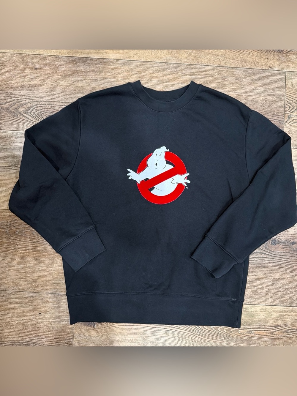 H&M Black Crewneck Sweatshirt with Red & White Ghost Logo